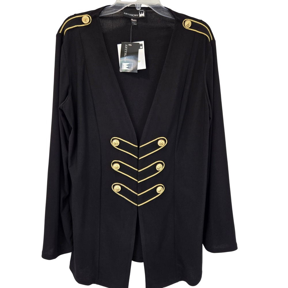 Antthony Y2K Black Military Blazer Jacket Gold Frog Closures Sz L Steampunk USA